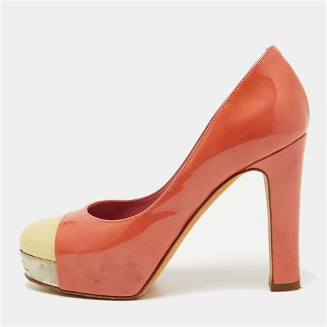 vintage chanel peach and white slip in platform shoes